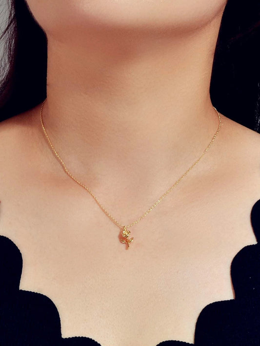 The Golden Rose Flower Charm Necklace