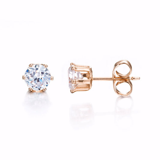 Shine 18ct Heavy Rose Gold Plated & Diamond Stud Earring